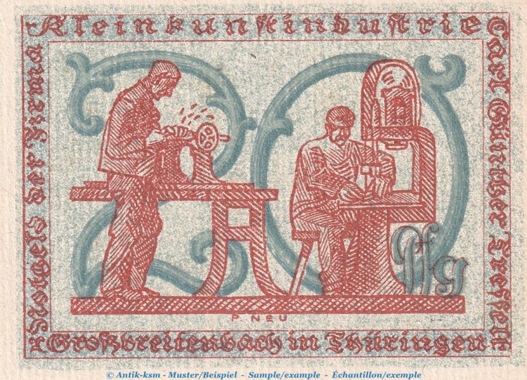 Notgeld Großbreitenbach Tesselt 477.2 , 20 Pfennig -Wasserliniert- in kfr. o.D. Thüringen Seriennotgeld