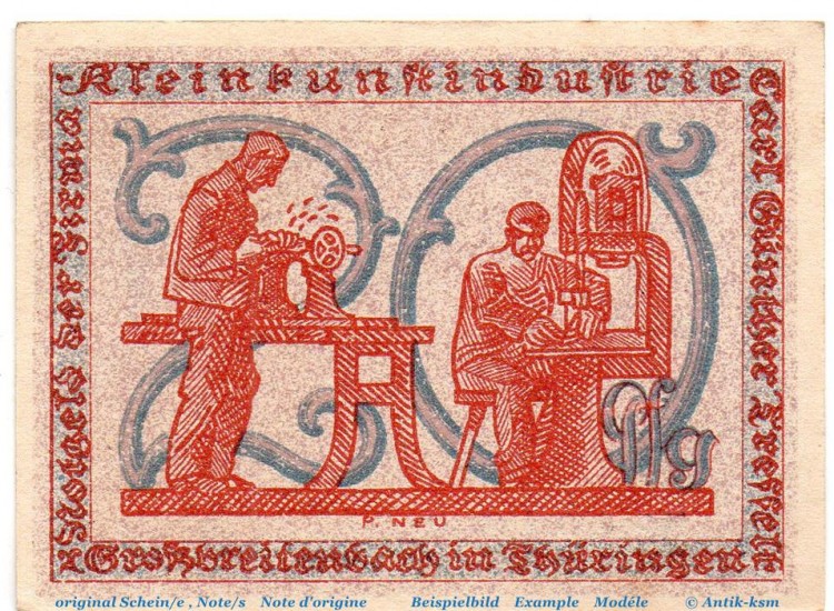Notgeld Großbreitenbach Tesselt 477.3.a , 20 Pfennig Schein Kn schwarz in kfr. o.D. Thüringen Seriennotgeld