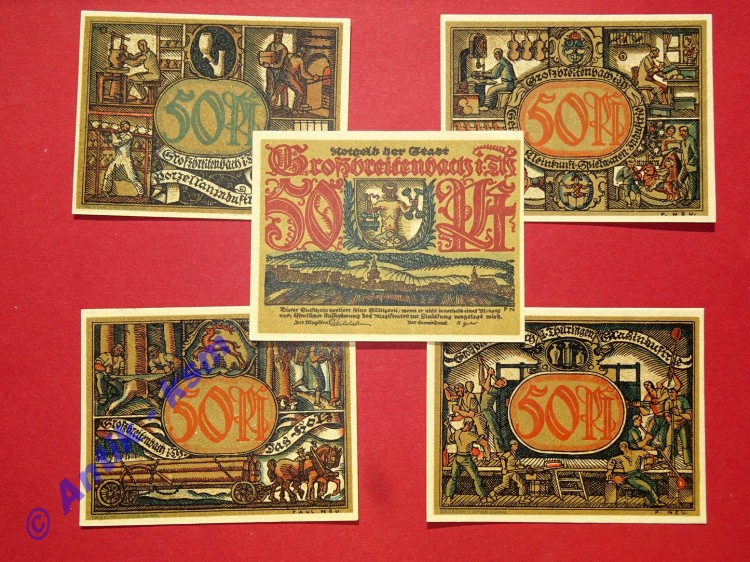 Notgeld Großbreitenbach , Thüringen , vollständiger Satz mit 5 Scheinen , Seriennotgeld , 478.2 , o.D.