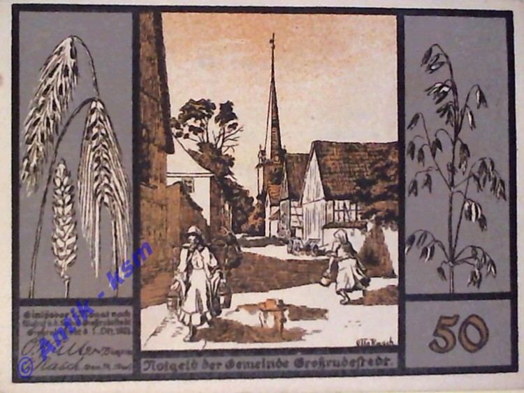Notgeld Großrudestedt , Schloßvippach , Einzelschein 50 Pfennig , Seriennotgeld , 485.1  , von 1921