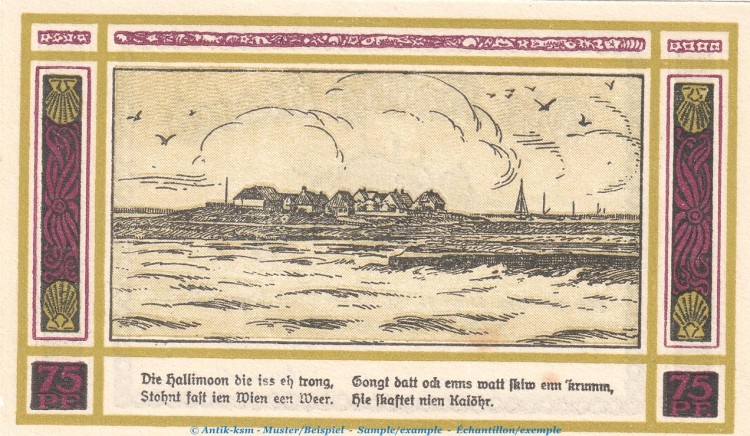 Notgeld Hallig Oland 1013.2 , 75 Pfennig Schein -violett- in kfr. von 1921 , Schleswig Holstein Seriennotgeld