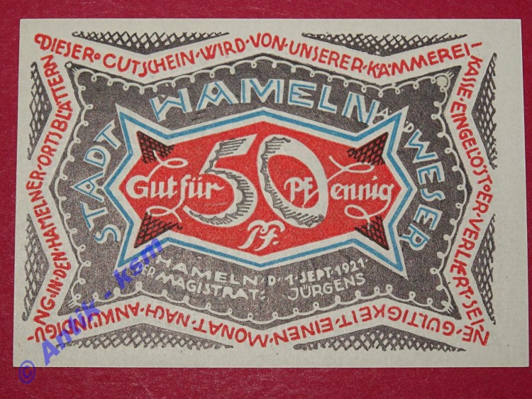 Notgeld Hameln , Niedersachsen , vollständiger Satz mit 1 Schein , Seriennotgeld , 566.2 b , von 1921