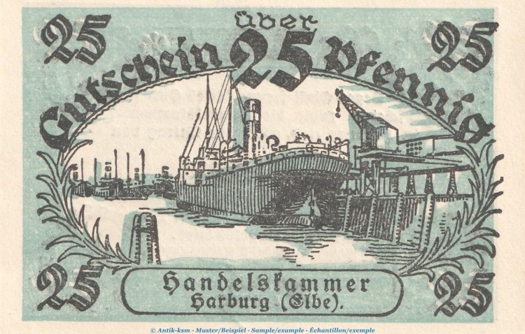 Notgeld Handelskammer Harburg 2805.20.05 , 25 Pfennig -Fraktur- in kfr. o.D. Niedersachsen Verkehrsausgabe