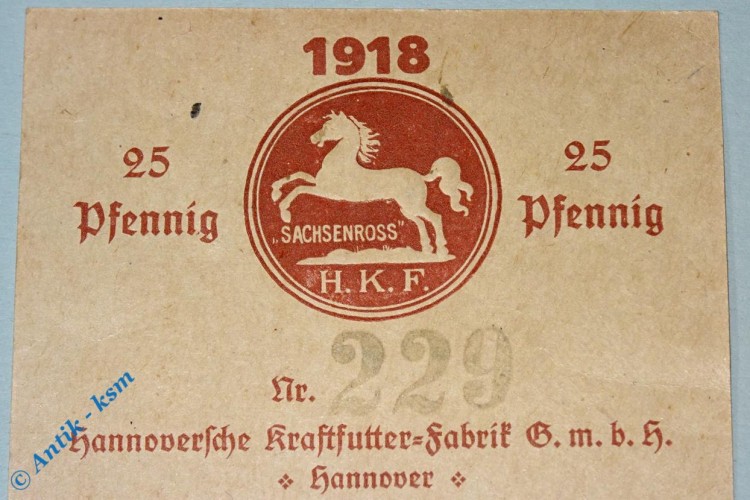 Notgeld Hannover , 50 Pfennig Kraftfutter Fabrik , Tieste 2795.35.01 , von 1918 , Niedersachsen Verkehrsausgabe
