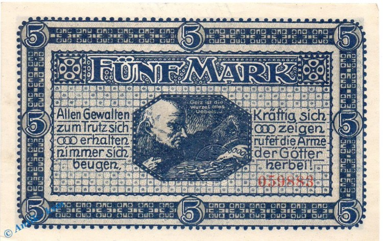 Notgeld Hildesheim , 5 Mark Schein in kfr. E , Geiger 233.01 , 18.10.1918 , Niedersachsen Großnotgeld 