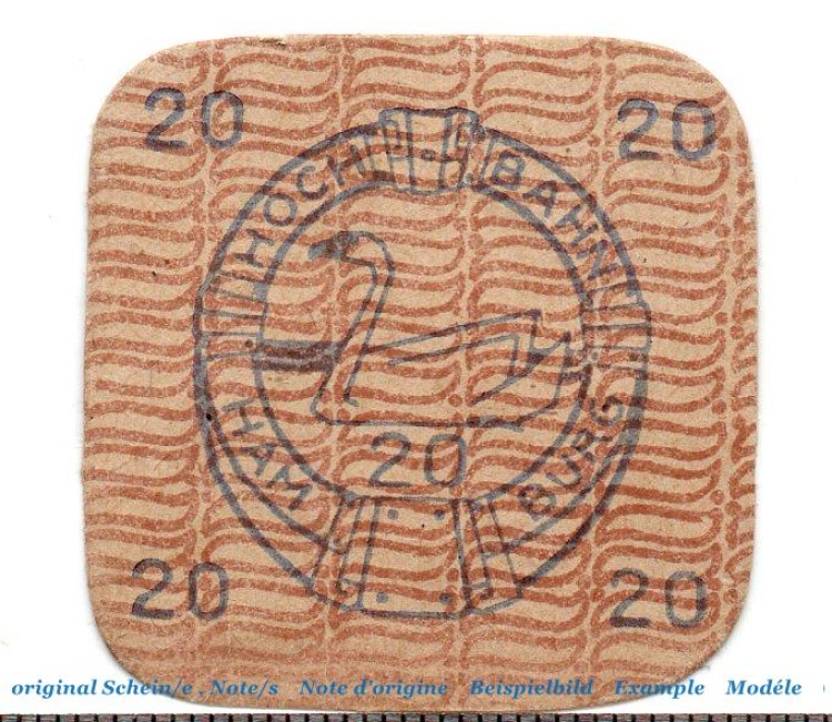 Notgeld Hochbahn Hamburg 2765.155.01 , 20 Pfennig Schein in kfr. o.D. , Hamburg Verkehrsausgabe