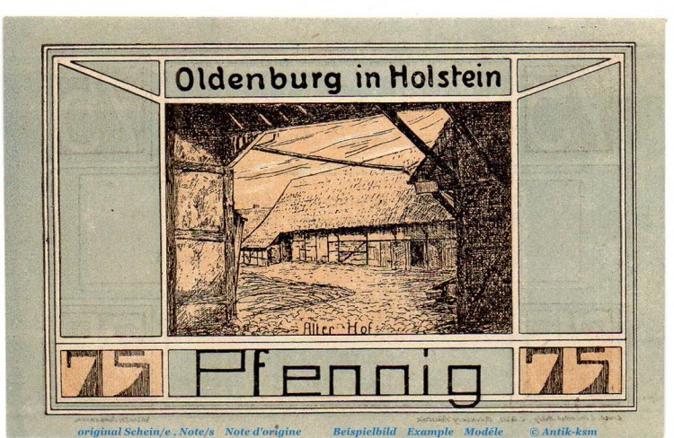 Notgeld J, Iwersen Oldenburg 1014.1.b , 75 Pfennig Schein in kfr. von 1921 , Schleswig Holstein Seriennotgeld