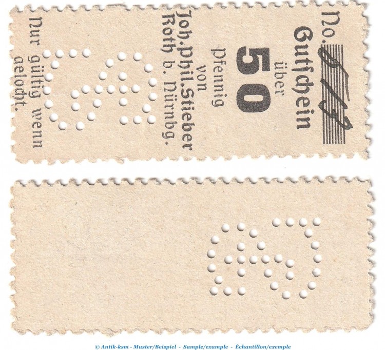Notgeld Joh.Phil. Stieber Roth , 50 Pfennig Schein in kfr. Tieste 6235.05.03 o.D. Bayern Verkehrsausgabe