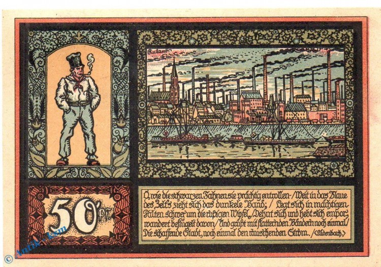 Notgeld Köln Mühlheim , 50 Pfennig Schein in kfr. Mehl Grabowski 720.1 , Westfalen Seriennotgeld
