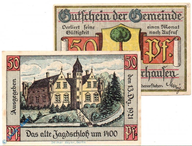 Notgeld Königswusterhausen , 50 Pfennig Schein B , grün blau , Mehl Grabowski 732.2 a , von 1921 , Brandenburg SeriennotgeldNotgeld Königswusterhausen , 50 Pfennig Schein B , grün blau , Mehl Grabowski 732.2 a , von 1921 , Brandenburg Seriennotgeld