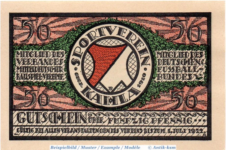 Notgeld Kahla , 50 Pfennig Schein Nr 1 gepunktet in kfr. Mehl Grabowski 667.1 , o.D. Thüringen Seriennotgeld
