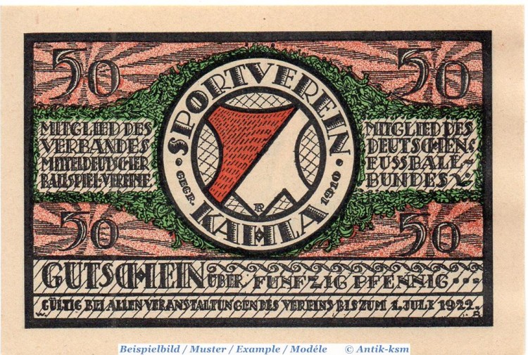 Notgeld Kahla , 50 Pfennig Schein Nr 5 gepunktet in kfr. Mehl Grabowski 667.1 , o.D. Thüringen Seriennotgeld
