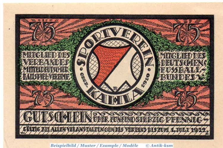 Notgeld Kahla , 75 Pfennig Schein Nr 2 gepunktet in kfr. Mehl Grabowski 667.1 , o.D. Thüringen Seriennotgeld
