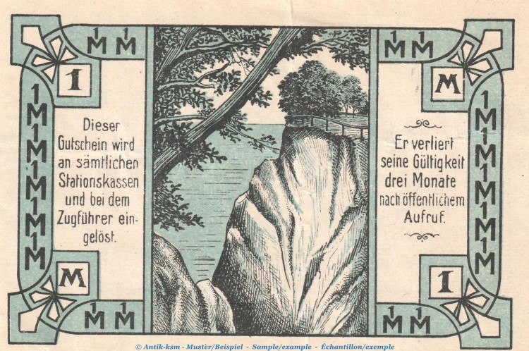 Notgeld Kleinbahn AG Stettin 1269.1 , 1 Mark Schein in gbr. von 1921 , Pommern Seriennotgeld