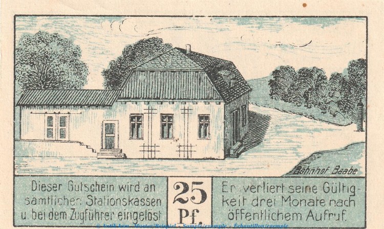 Notgeld Kleinbahn AG Stettin 1269.1 , 25 Pfennig Schein in kfr. von 1921 , Pommern SeriennotgeldNotgeld Kleinbahn AG Stettin 1269.1 , 25 Pfennig Schein in kfr. von 1921 , Pommern Seriennotgeld