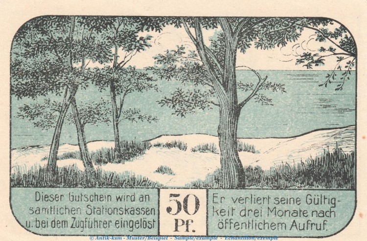 Notgeld Kleinbahn AG Stettin 1269.1 , 50 Pfennig Schein in kfr. von 1921 , Pommern Seriennotgeld