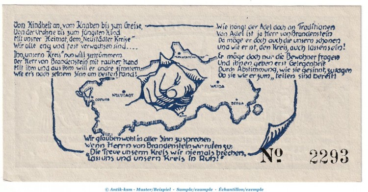 Notgeld Kreisbote Neustadt 964.3 , 1,50 Mark Schein in kfr. von 1921 , Thüringen Seriennotgeld