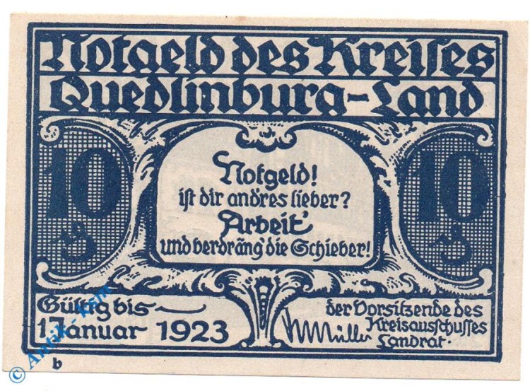 Notgeld Kreis Quedlinburg , 10 Pfennig Schein b , Mehl Grabowski 1089.1 a , Sachsen Anhalt Seriennotgeld