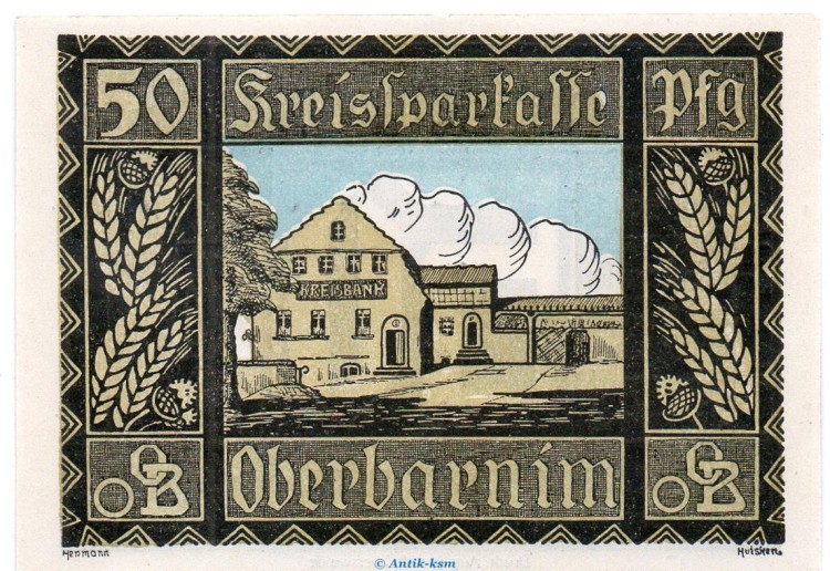 Notgeld Kreissparkasse Oberbarnim 993.1 , 50 Pfennig Schein in kfr. von 1921 Brandenburg Seriennotgeld