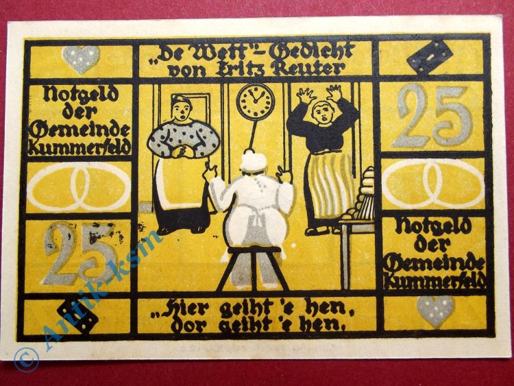 Notgeld Kummerfeld , 25 Pfennig Schein Nr 2 , Mehl Grabowski 749.9 A , Schleswig Holstein Seriennotgeld