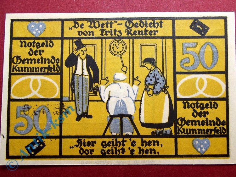 Notgeld Kummerfeld , 50 Pfennig Schein Nr 1 , Mehl Grabowski 749.9 A , Schleswig Holstein Seriennotgeld