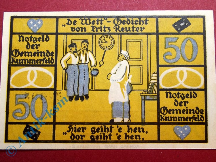 Notgeld Kummerfeld , 50 Pfennig Schein Nr 2 , Mehl Grabowski 749.9 A , Schleswig Holstein Seriennotgeld