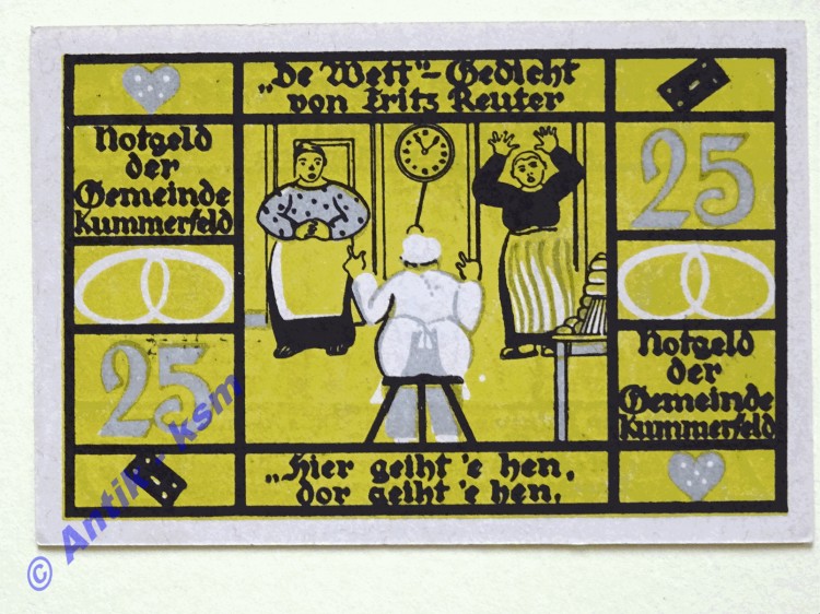 Notgeld Kummerfeld , Schleswig Holstein , Einzelschein über 50 Pfennig 2 Männer und 1 Frau , Mehl Grabowski 749.7 A , Seriennotgeld