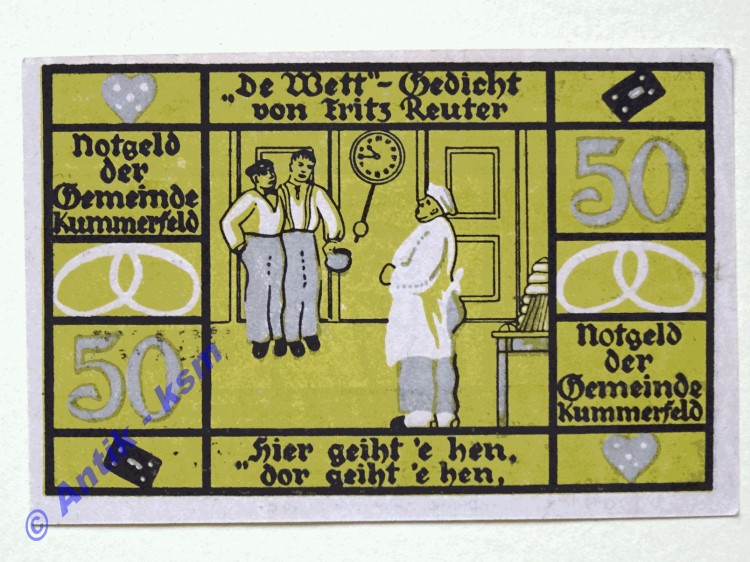 Notgeld Kummerfeld , Schleswig Holstein , Einzelschein über 50 Pfennig , Mehl Grabowski 749.7 A , Seriennotgeld