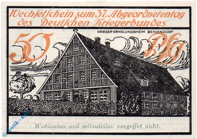 Notgeld Lübeck , 50 Pfennig Schein Nr 5 , Mehl Grabowski 825.1 , von 1921 , Schleswig Holstein Seriennotgeld