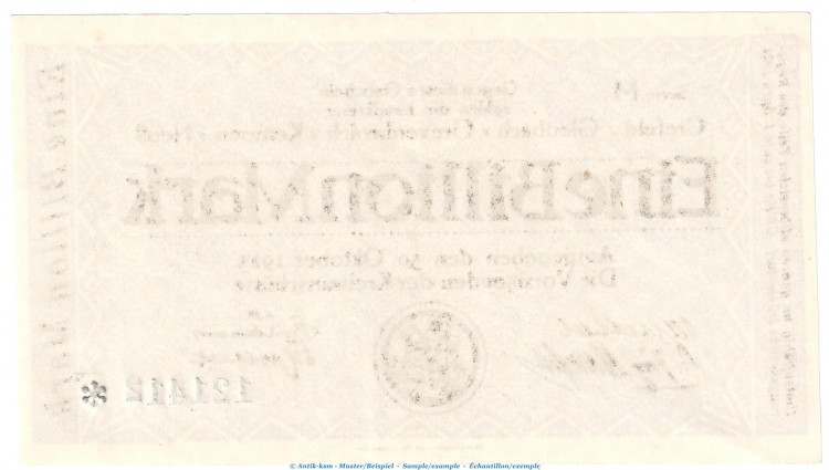 Notgeld Landkreise Crefeld u.w. 1 Billion Mark Schein in kfr. Keller 914.a von 1923 , Rheinland Inflation