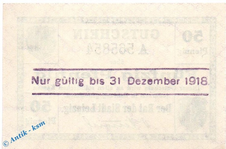 Notgeld Leipzig Stadt , 50 Pfennig Schein in kfr. Tieste 3980.115.05 , o.D. Sachsen Verkehrsausgabe