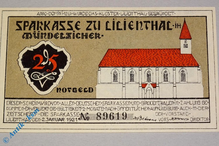Notgeld Lilienthal , 25 Pfennig Schein ohne Serie , Mehl Grabowski 802.2 , von 1921 , Niedersachsen Seriennotgeld