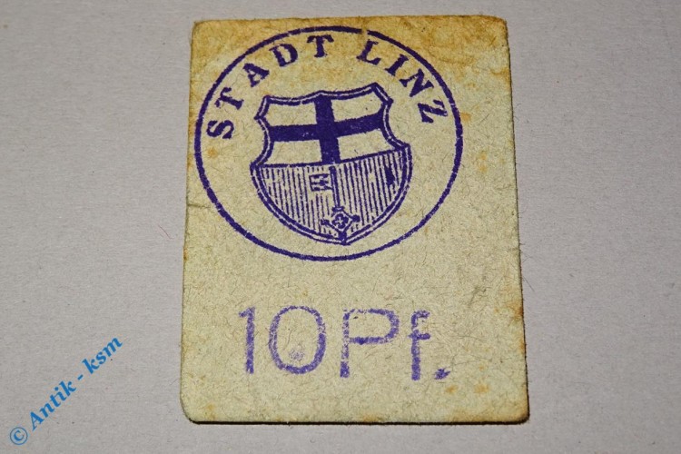 Notgeld Linz , 10 Pfennig Schein graugrün , Tieste 4140.10.20 , Rheinland Verkehrsausgabe