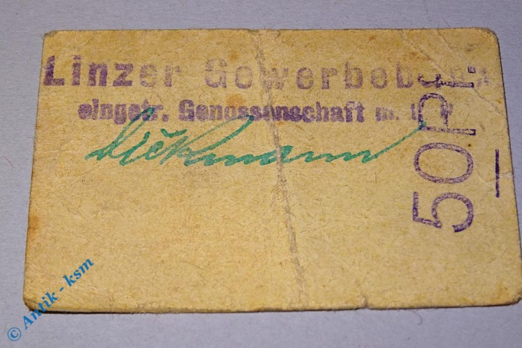 Notgeld Linz , 50 Pfennig Schein gelb , Tieste 4140.10.25 , Rheinland Verkehrsausgabe