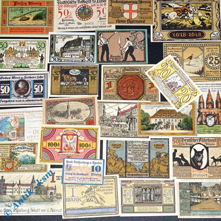 Notgeld Lot , 25 Einzelscheine , nur bessere , diverse Bundesländer , 25 Scheine in kassenfrischer Erhaltung , Seriennotgeld 2