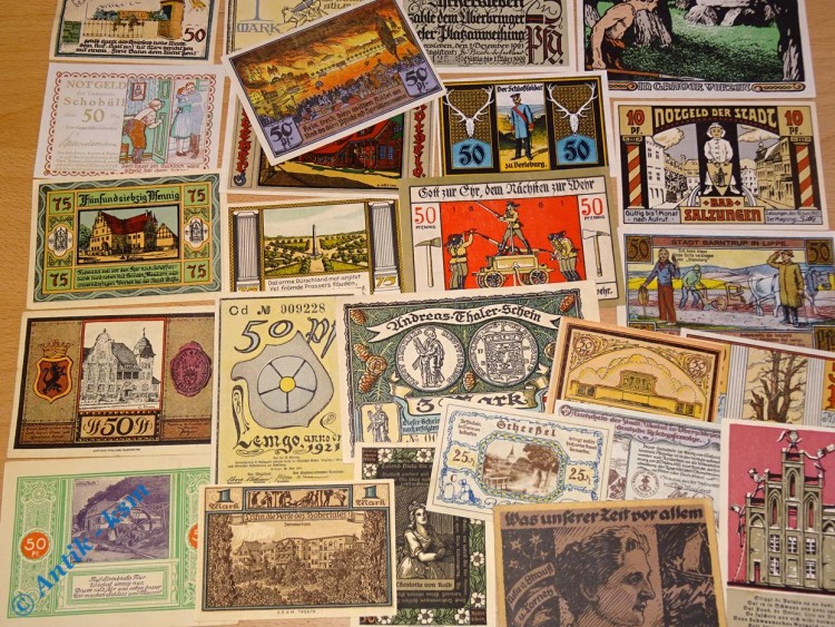 Notgeld Lot , 25 Einzelscheine , nur bessere , diverse Bundesländer , 25 Scheine in kassenfrischer Erhaltung , Seriennotgeld 1