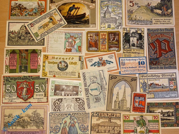 Notgeld Lot , 25 Einzelscheine , nur bessere , diverse Bundesländer , 25 Scheine in kassenfrischer Erhaltung , Seriennotgeld 4