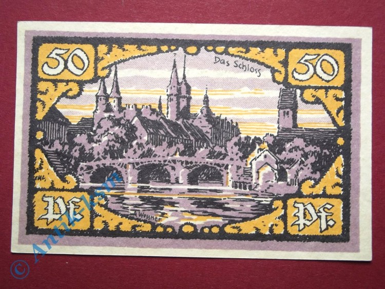 Notgeld Merseburg , 50 Pfennig Schein B , Büttenpapier , Mehl Grabowski 884.2 A , von 1921 , Sachsen Anhalt Seriennotgeld