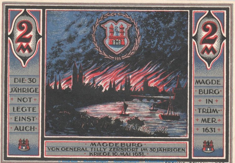Notgeld MIAMA Magdeburg 855.1.b , 2 Mark Schein in kfr. von 1922 , Sachsen Anhalt Seriennotgeld