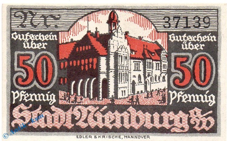 Notgeld Nienburg , 50 Pfennig Schein in kfr. Tieste 5105.05.06 , von 1919 , Niedersachsen Verkehrsausgabe
