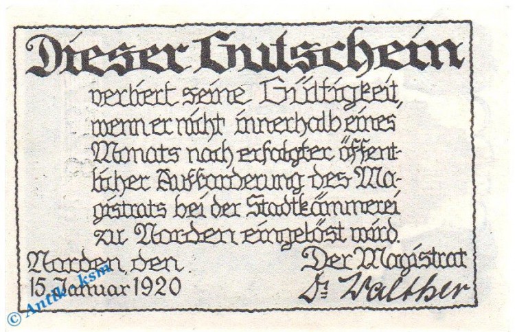 Notgeld Norden , 25 Pfennig Schein in kfr. Tieste 5150.05.70 , von 1920 , Hannover Verkehrsausgabe