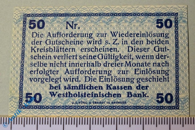 Notgeld Norder und Süder Dithmraschen , 50 Pfennig Musterschein Ohne Kennummer , Tieste 5160.05.02.M , Schleswig Holstein Verkehrsausgabe