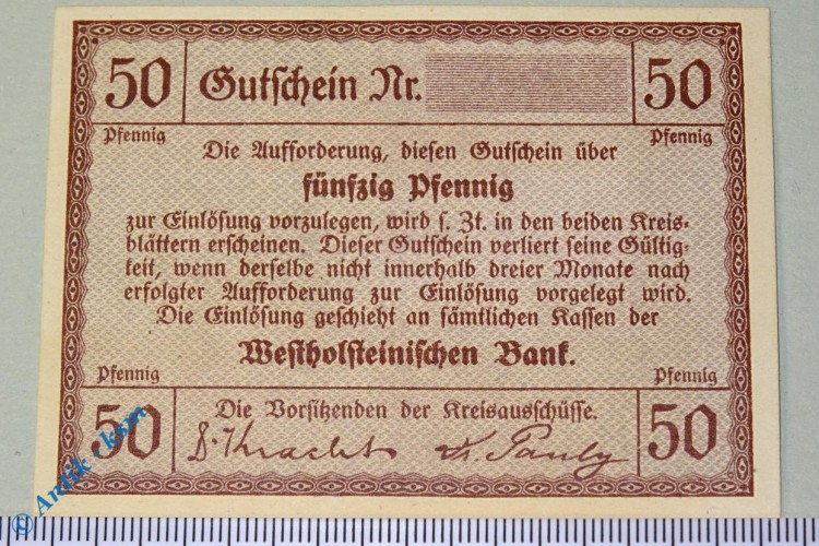 Notgeld Norder und Süder Dithmraschen , 50 Pfennig Musterschein Ohne Kennummer , Tieste 5160.05.16.M , Schleswig Holstein Verkehrsausgabe