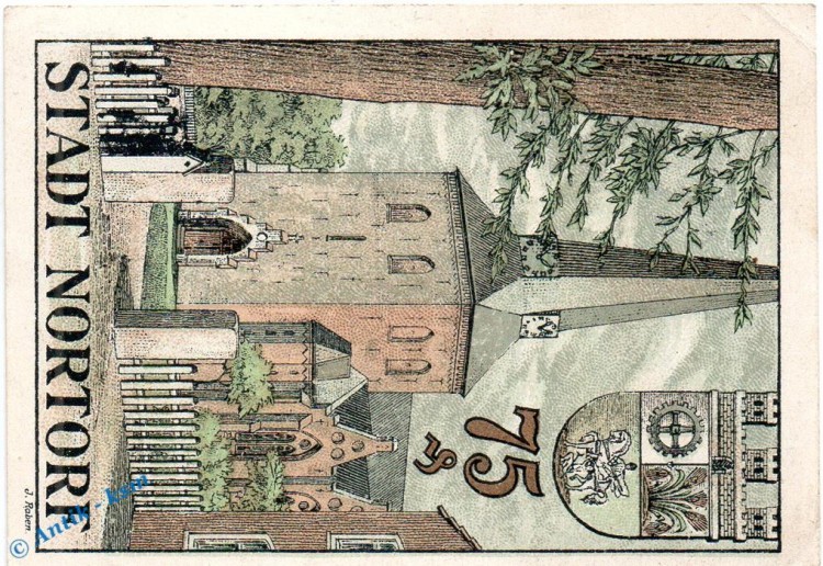 Notgeld Nortorf , 75 Pfennig Schein in kfr. Mehl Grabowski 989.2 a , von 1920 , Schleswig Holstein Seriennotgeld
