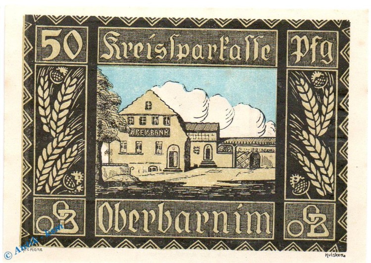 Notgeld Oberbarnim , 50 Pfennig Schein in kfr. Mehl Grabowski 993.1.b , von 1921 , Brandenburg Seriennotgeld