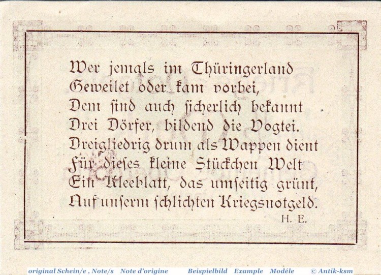 Notgeld Oberdorla , Halbe Mark Schein in kfr. Tieste 5225.05.065 , o.D. Thüringen Verkehrsausgabe
