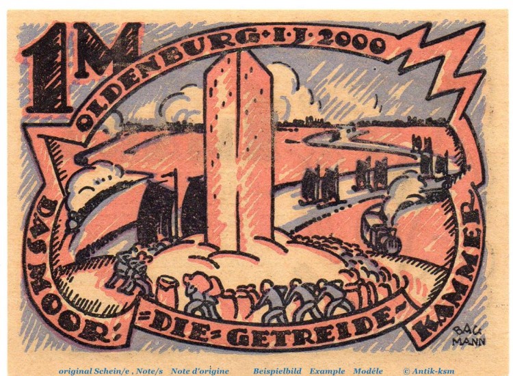Notgeld Oldenburger Woche OWO , 1 Mark Schein Nr 2 in kfr. von 1922 , Niedersachsen Seriennotgeld