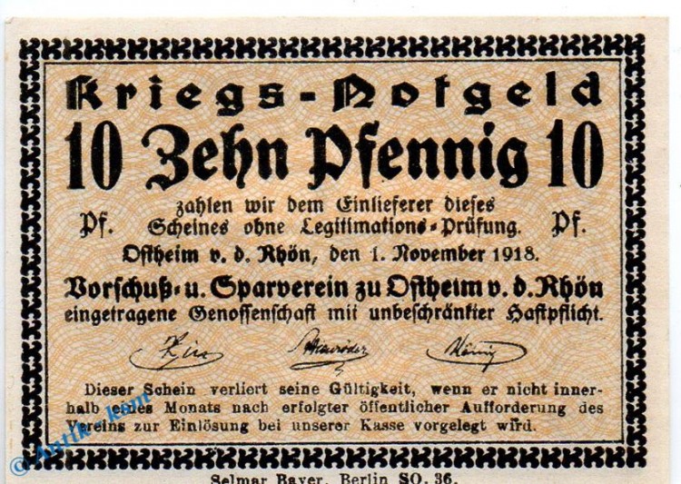 Notgeld Ostheim , 10 Pfennig Schein in kfr. Lichtenburg , Tieste 5465.05.41 , von 1918 , Sachsen Verkehrsausgabe