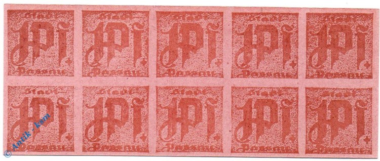 Notgeld Passau , 10er Bogen 1 Pfennig , bräunlichrot rosa , Tieste 5515.05.054 ? , Sachsen Verkehrsausgabe