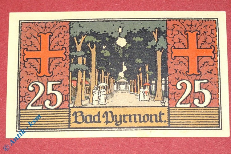 Notgeld Pyrmont , 25 Pfennig Schein , Mehl Grabowski 1085.1 , Niedersachsen Seriennotgeld